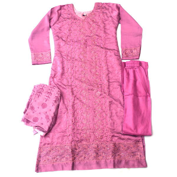 Digital Print Embroidery Stitched Cotton Three Piece