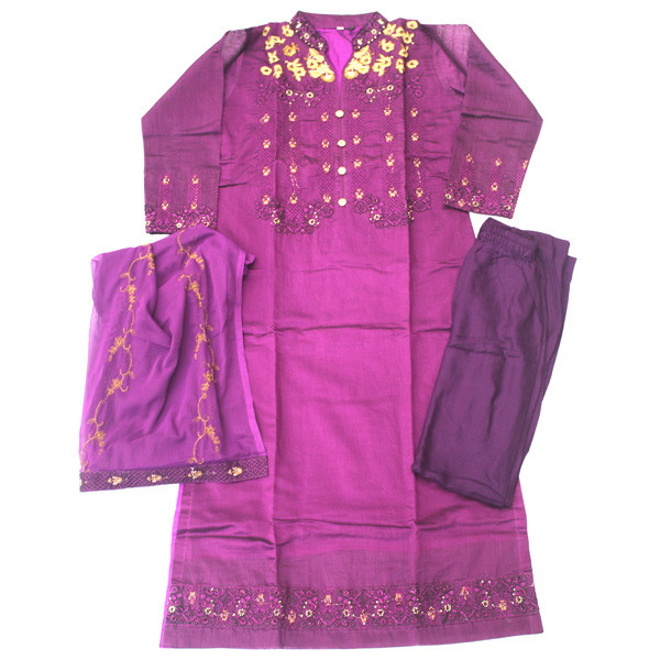 Digital Print Embroidery Stitched Cotton Dress Set