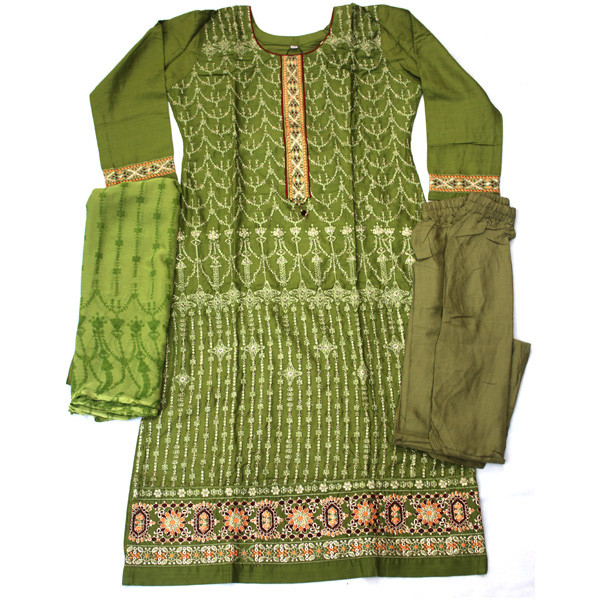 Digital Print Embroidery Stitched Cotton Dress Set
