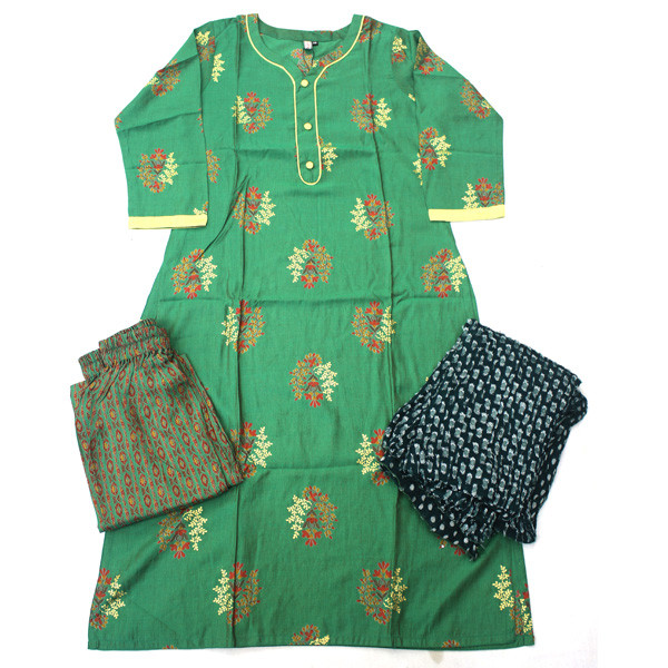 Digital Print Embroidery Stitched Cotton Dress Set